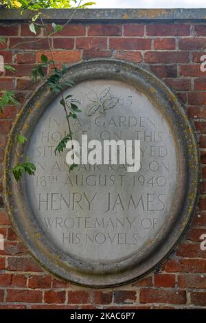 Plaque commémorative commémorant Henry James, Rye, East Sussex, Angleterre, Grande-Bretagne Banque D'Images