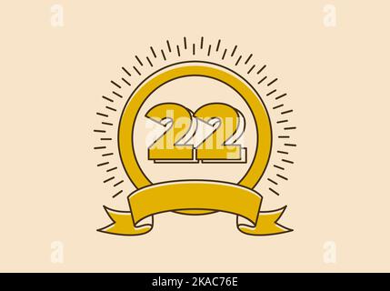 Badge rond rétro jaune vintage portant le numéro 22 Illustration de Vecteur