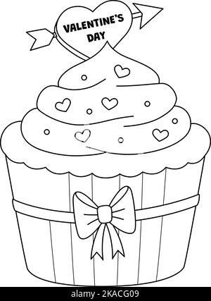 Page de coloriage isolée pour le cupcake de Saint-Valentin Illustration de Vecteur