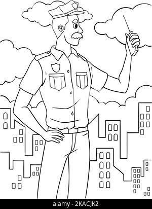 Page de coloriage de policier pour enfants Illustration de Vecteur