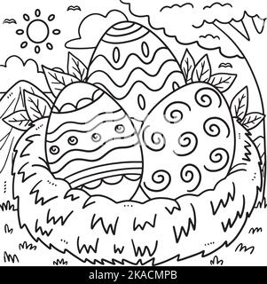 Œufs de Pâques en Nest coloriage page pour enfants Illustration de Vecteur