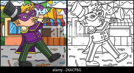 Mardi gras Boy jouant trompette Illustration Illustration de Vecteur