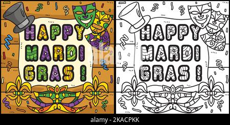 Illustration de la page de coloriage Happy Mardi gras Illustration de Vecteur