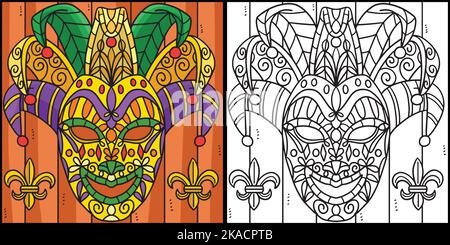 Illustration de la page de coloration du masque Mardi gras Jester Illustration de Vecteur