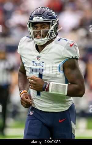 Le quarterback des Tennessee Titans Malik Willis (7) pendant le match de football NFL entre les Tennessee Titans et les Houston Texans dimanche, 30 octobre, Banque D'Images