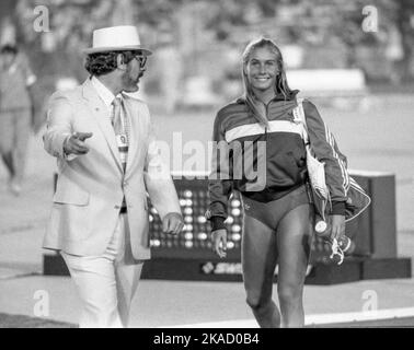 OLYMPIC SUMMERGAMES À LOS ANGELES Etats-Unis 1984 TRINE SOLBERG Norvège lancer de javelot Banque D'Images