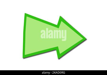 Signe de bulle de parole sous forme de flèche verte droite isolée sur un fond blanc. Pointeur vert olive avec espace de copie. Symbole pointant. Banque D'Images