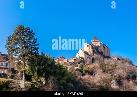 Château médiéval du Périgord, en Nouvelle-Aquitaine, France Banque D'Images