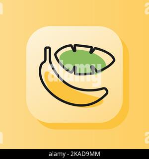 icône représentant un contour de fruits de banane jaune à 3d boutons carrés. Illustration vectorielle du symbole plat isolée sur fond jaune. Concept de nutrition saine Illustration de Vecteur