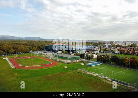 Photo aérienne du stade Maksimir, domicile du GNK Dinamo Zagreb, sur 20 octobre 2022 à Zagreb, Croatie. Photo: Luka Stanzl/PIXSELL Banque D'Images