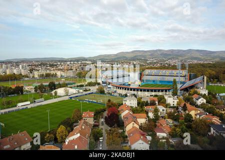 Photo aérienne du stade Maksimir, domicile du GNK Dinamo Zagreb, sur 20 octobre 2022 à Zagreb, Croatie. Photo: Luka Stanzl/PIXSELL Banque D'Images