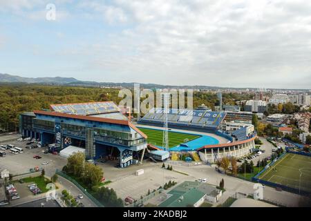 Photo aérienne du stade Maksimir, domicile du GNK Dinamo Zagreb, sur 20 octobre 2022 à Zagreb, Croatie. Photo: Luka Stanzl/PIXSELL Banque D'Images