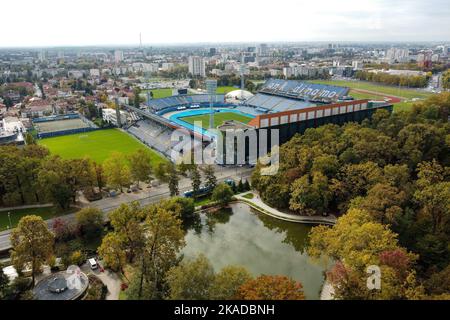 Photo aérienne du stade Maksimir, domicile du GNK Dinamo Zagreb, sur 20 octobre 2022 à Zagreb, Croatie. Photo: Luka Stanzl/PIXSELL Banque D'Images