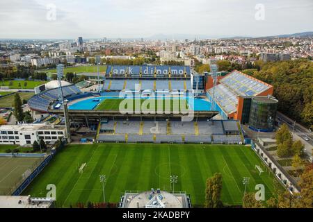 Photo aérienne du stade Maksimir, domicile du GNK Dinamo Zagreb, sur 20 octobre 2022 à Zagreb, Croatie. Photo: Luka Stanzl/PIXSELL Banque D'Images