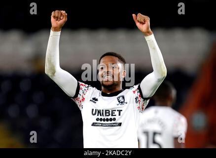 Chuba Akpom de Middlesbrough célèbre après le match du championnat Sky Bet au MKM Stadium, Kingston upon Hull. Date de la photo: Mardi 1 novembre 2022. Banque D'Images