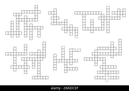 Grille de jeu de mots croisés. Énigme de texte, casse-tête éducatif et de vocabulaire, jeu de mots croisés ou jeu intellectuel avec des grilles d'activité de recherche de mots modèles vectoriels Illustration de Vecteur