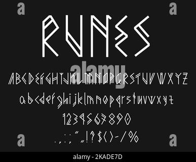 Polices Viking runes, caractères scandinaves ou caractères alphabétiques, typographie vectorielle Nordic rune. Police Norse celtic ou scandinavian runes avec lettres Futhark, caractères de script Viking ABC et signes Illustration de Vecteur