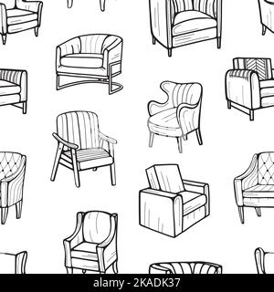 Mobilier à motifs sans couture. Illustration vectorielle dessinée à la main Illustration de Vecteur