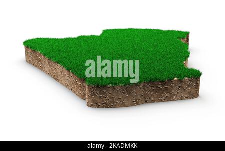 Une illustration de la carte de l'Algérie en 3D avec de l'herbe verte et du sol rocheux isolés sur un fond blanc Banque D'Images