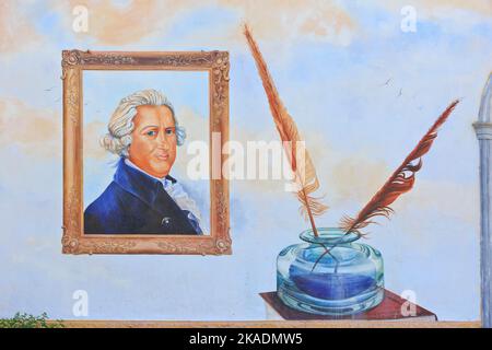 Murale honorant le patriote Corse, homme d'État et chef militaire Pasquale Paoli (1725-1807) à Corte (haute-Corse) sur l'île de Corse, en France Banque D'Images