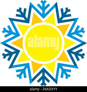 logo de climatiseur à motif vectoriel d'icône représentant un soleil et un flocon de neige Illustration de Vecteur