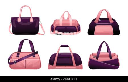 Ensemble de couleurs de sac de gym rose clair et foncé avec différentes tailles et capacités illustration vectorielle Illustration de Vecteur