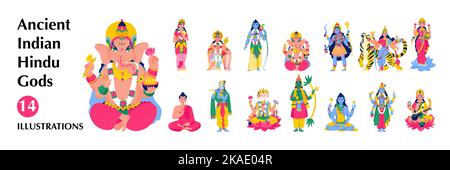 Ancienne et isolée des dieux hindous indiens grand icône ensemble avec shiva brahma ganesha budha et plusieurs autres dieux illustration vectorielle Illustration de Vecteur