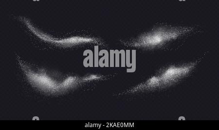 Ensemble de poussière blanche de sel de sucre tombant d'images réalistes isolées de poudre blanche avec illustration détaillée du vecteur de particules Illustration de Vecteur