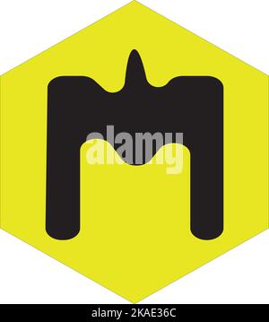 Illustration vectorielle de la lettre M en forme d'hexagone jaune Illustration de Vecteur