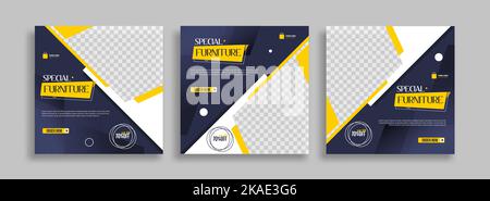 Modèle minimal modifiable de mobilier avec des formes géométriques pour les publications sur les réseaux sociaux sur fond gris Illustration de Vecteur