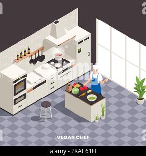 Industrie alimentaire moderne profession composition isométrique avec cuisine de chef plat vegan dans la cuisine de restaurant 3D illustration vectorielle Illustration de Vecteur