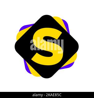 Illustration d'un logo jaune de la lettre S sur des formes carrées colorées sur fond blanc Illustration de Vecteur