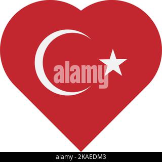 Vecteur du drapeau national de la Turquie en forme de coeur sur fond blanc Illustration de Vecteur