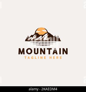 Un dessin vectoriel d'aventure de montagne et modèle de logo extérieur avec texte montagne, concept de camping Illustration de Vecteur
