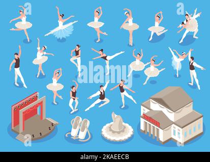 Icônes de ballet isométrique avec théâtre et costumes de danse illustration vectorielle isolée Illustration de Vecteur