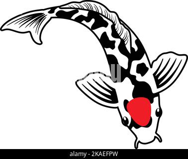 Le poisson koi avec un motif noir et un point rouge isolé sur fond blanc. Graphiques vectoriels évolutifs. Illustration de Vecteur