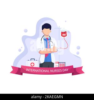 Une illustration vectorielle d'un médecin derrière le ruban, le concept de la journée internationale des infirmières Illustration de Vecteur