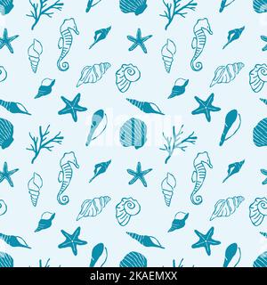 Motifs fluides de collection sous-marine dessinés à la main Illustration de Vecteur