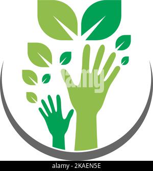 Illustration vectorielle des soins environnementaux représentée par les mains et les feuilles humaines Illustration de Vecteur