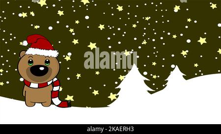 xmas arrière-plan chibi debout bébé teddy ours dessin animé illustration postale en format vectoriel Illustration de Vecteur