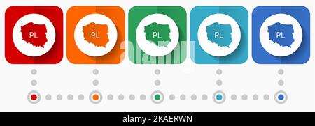 Carte des icônes vectorielles de la Pologne, modèle d'infographie, ensemble de symboles de conception plate dans 5 options de couleurs Illustration de Vecteur