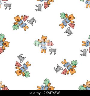 Motif vectoriel sans couture des ours avec panier et vêtements. Arrière-plan abstrait et coloré. Texture moderne. Motif contemporain Illustration de Vecteur