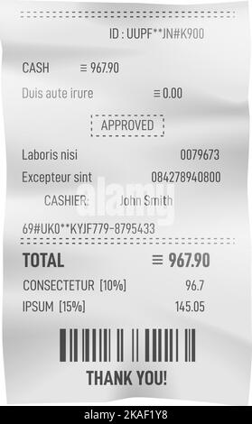 Maquette de reçu papier. Facture de chèque de vente réaliste Illustration de Vecteur