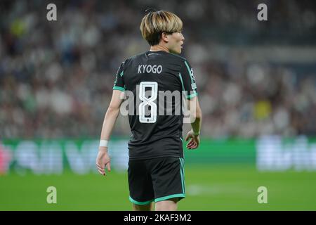 Madrid, Espagne. 02nd novembre 2022. Kyogo Furuhashi du Celtic FC lors du match de l'UEFA Champions League entre Real Madrid et le Celtic FC, Groupe F, a joué à Santiago Bernabeu Stadum le 2 novembre 2022 à Madrid, Espagne. (Photo de Magma/PRESSIN) Credit: PRESSINPHOTO SPORTS AGENCY/Alay Live News Banque D'Images