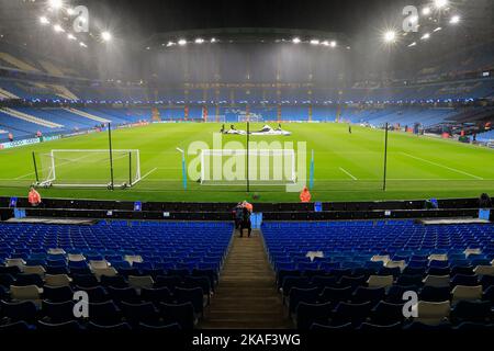 Manchester, Royaume-Uni. 02nd novembre 2022. Vue générale du stade Etihad avant le match de l'UEFA Champions League Manchester City vs Sevilla au stade Etihad, Manchester, Royaume-Uni, 2nd novembre 2022 (photo de Conor Molloy/News Images) à Manchester, Royaume-Uni, le 11/2/2022. (Photo de Conor Molloy/News Images/Sipa USA) crédit: SIPA USA/Alay Live News Banque D'Images