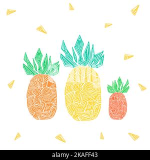 Illustration vectorielle de trois fruits d'ananas colorés. Illustration de Vecteur