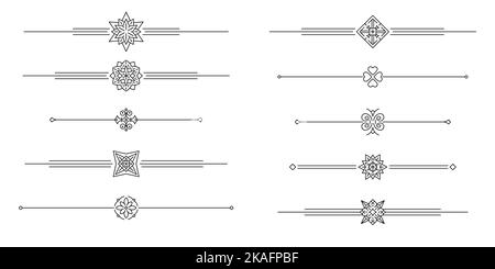 Jeu de 10 séparateurs de texte vectoriels décoratifs de style ligne simple Banque D'Images