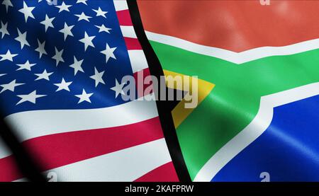 3D Waving South Africa and USA fusionné Flag Closeup View Banque D'Images