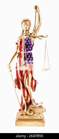 Statue de Lady Justice portant une robe faite du drapeau des États-Unis. Arrière-plan blanc. Vecteur en style poly bas. Illustration de Vecteur