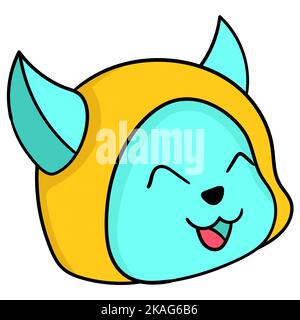 Un dessin animé d'un chat bleu heureux avec un chapeau Illustration de Vecteur